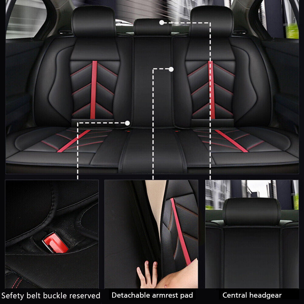 OTOEZ 5D Luxury Leather Car Seat Cover Full Set Front, Rear 5 Seats Protector Universal Fit