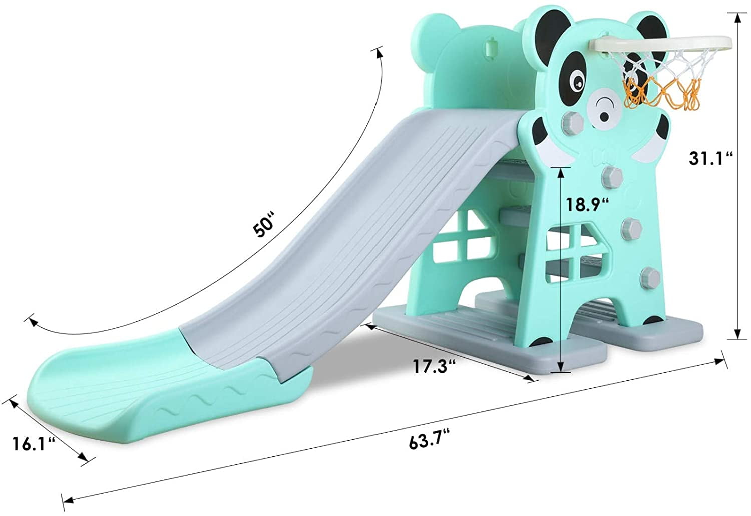 LAZY BUDDY Sturdy Kids Slide with Basketball Hoop & Ball, Toddler Slide Play Climber Outdoor Indoor Playground