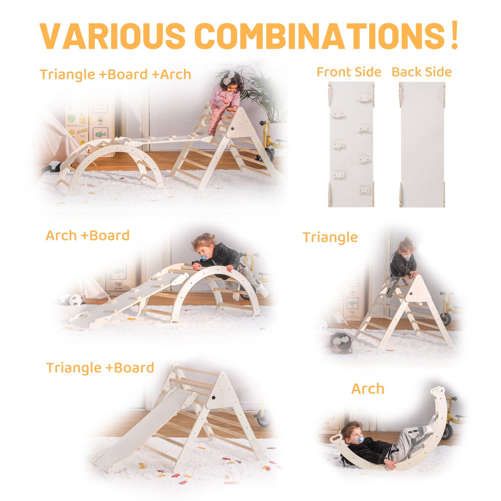 4-in-1 Wooden Pikler Climbing Triangle Foldable Pikler Triangle Ladder with Rock Climbing Ramp and Pikler Arch,Montessori Climber Ladder Slide,Climbing Toys for Toddlers 18m-6yrs