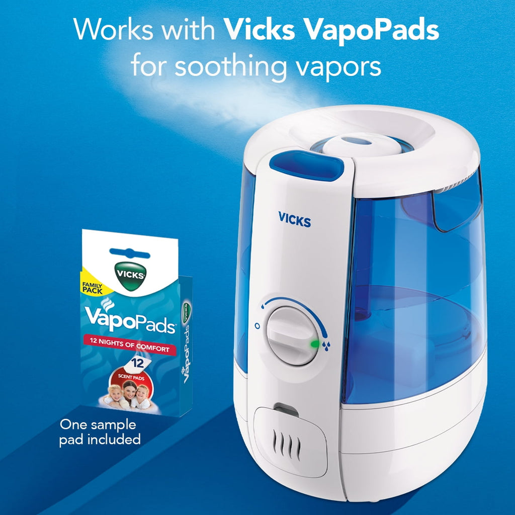 Vicks 1.2 Gallon Cool Relief Filter Free Ultrasonic Humidifier, VUL600, 400 sq. ft
