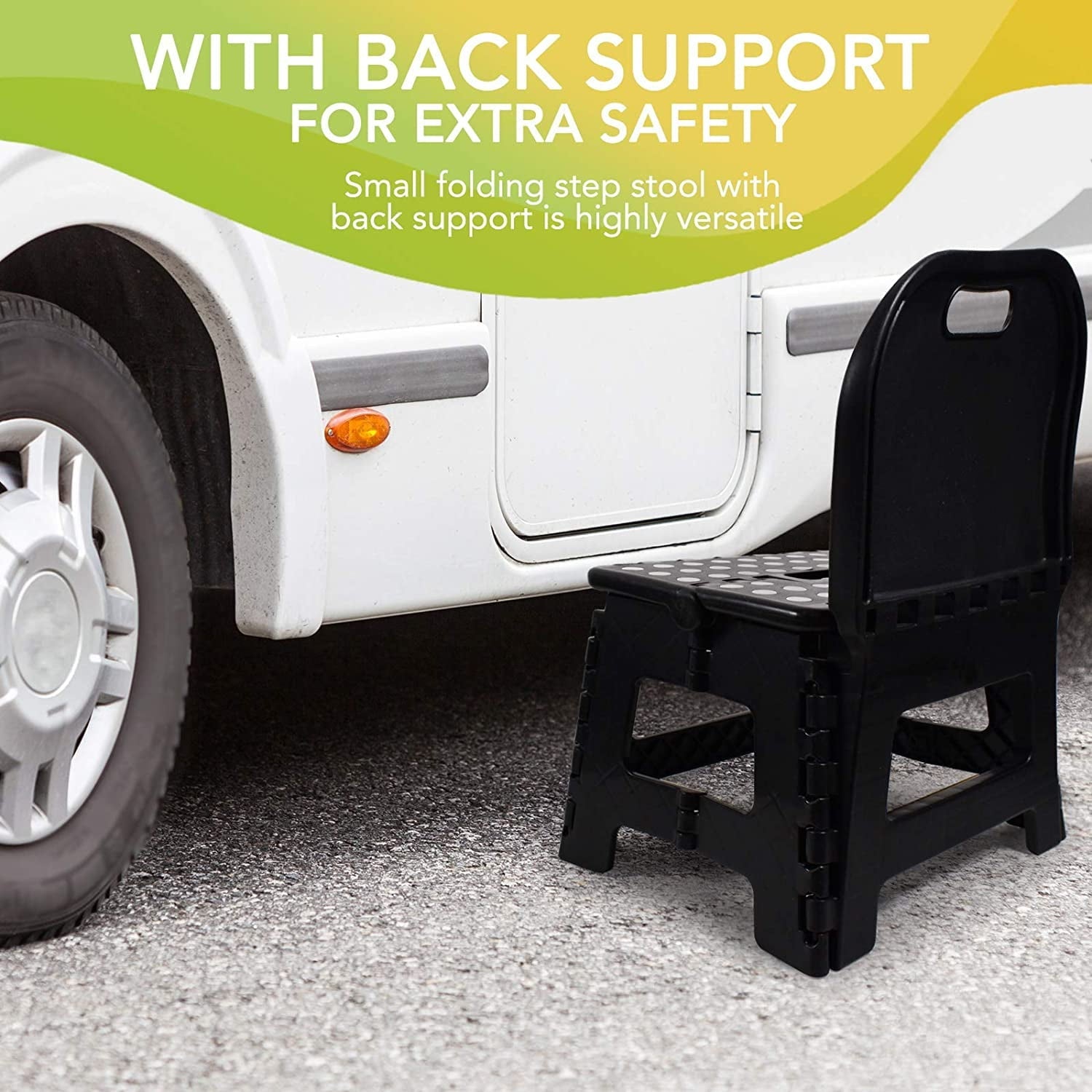 BodyHealt Portable Folding Stool with Back for Elderly-Adults, Toddlers (Black)