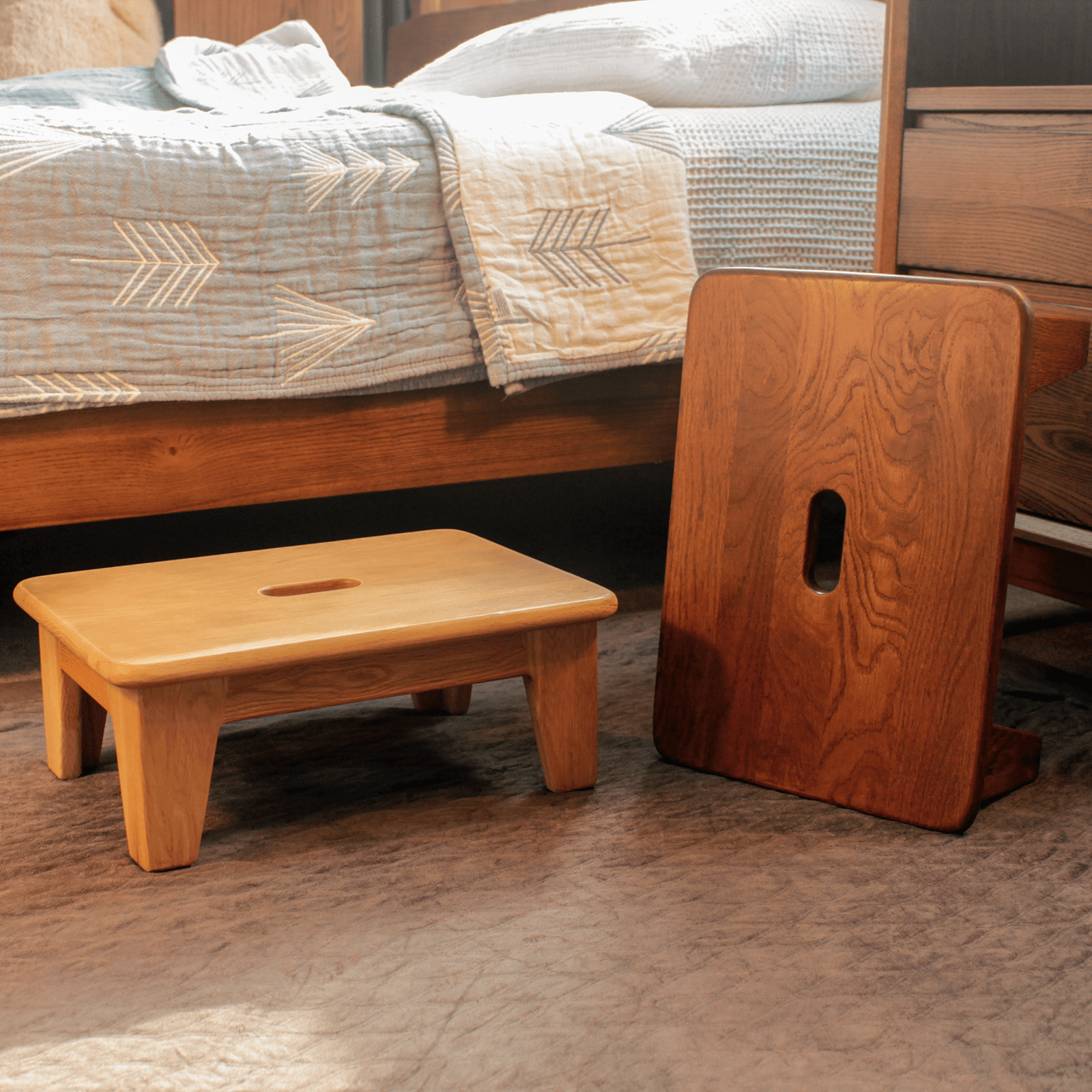 CONSDAN Step Stool for Bed, USA Grown Oak,Wooden Step Stool for Adults, One Step Stool for Seniors, 6.5" High, Non-Slip Mat, No Assembly Needed, Solid Wood, Natural Color