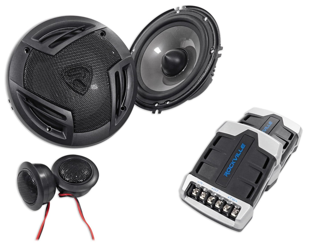 Pair Rockville RV65.2C 6.5" Component Speakers+6.5" Coaxial+4-Ch Amplifier+Wires