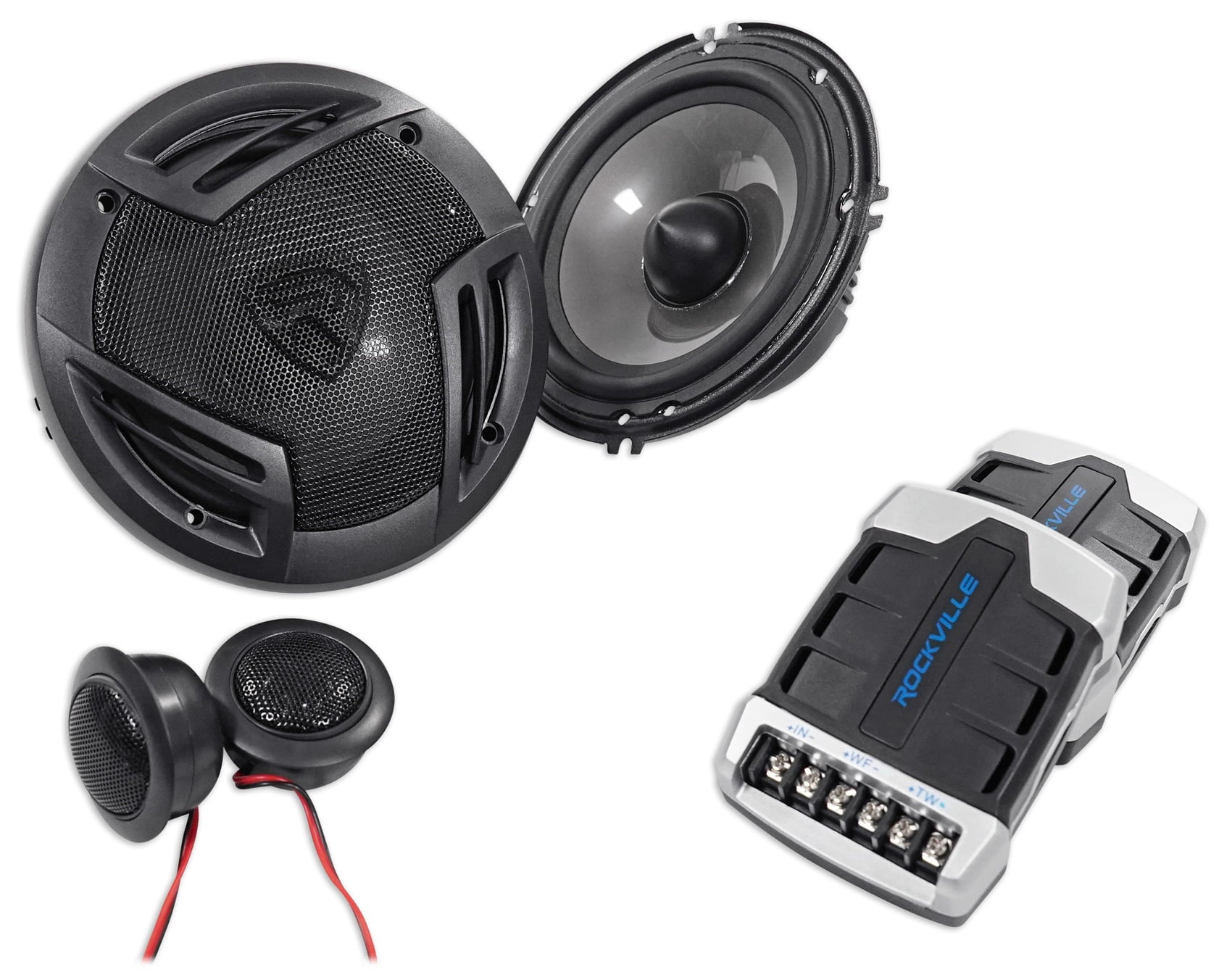 Pair Rockville RV65.2C 6.5" Component Speakers+6.5" Coaxial+4-Ch Amplifier+Wires