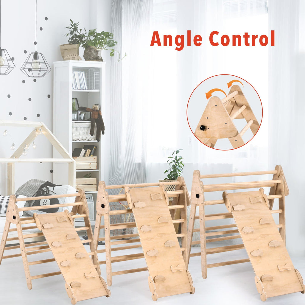 IKER Pikler Triangle Set, 4-in-1 Foldable Triangle Ladder, Montessori Climbing Toys, Rock Climbing Ramp, Set Arch Climber, Rocker, Indoor Outdoor Playground Climbing Toys for Toddlers (Natural)