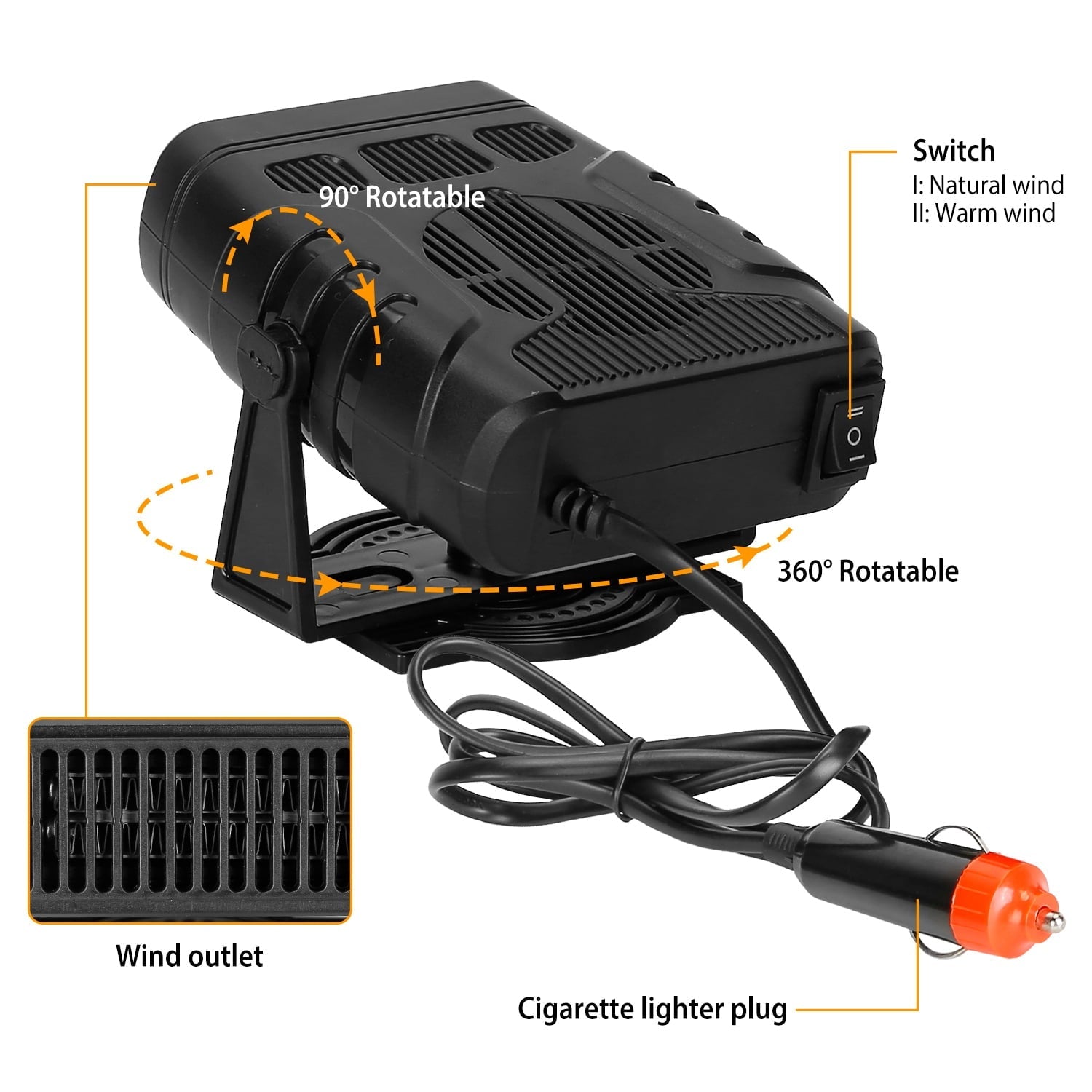 iMounTEK 12V 120W Portable Car Space Heater 2 in 1 Defroster Heater Cooling Fan for Car Truck Van