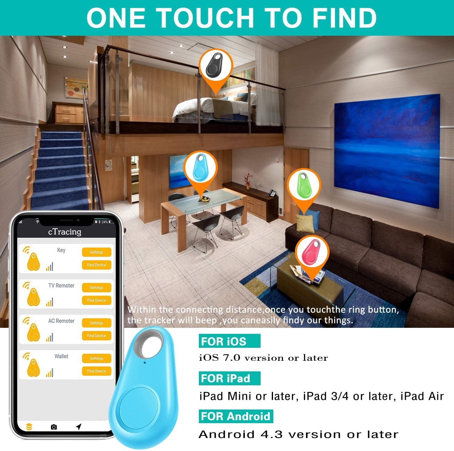 Mini Smart GPS Tracker Waterproof Bluetooth-Compatible Tracker Anti-Lost Alarm Tag Wireless Finder Locator Pet Dog Cat Keys Kids