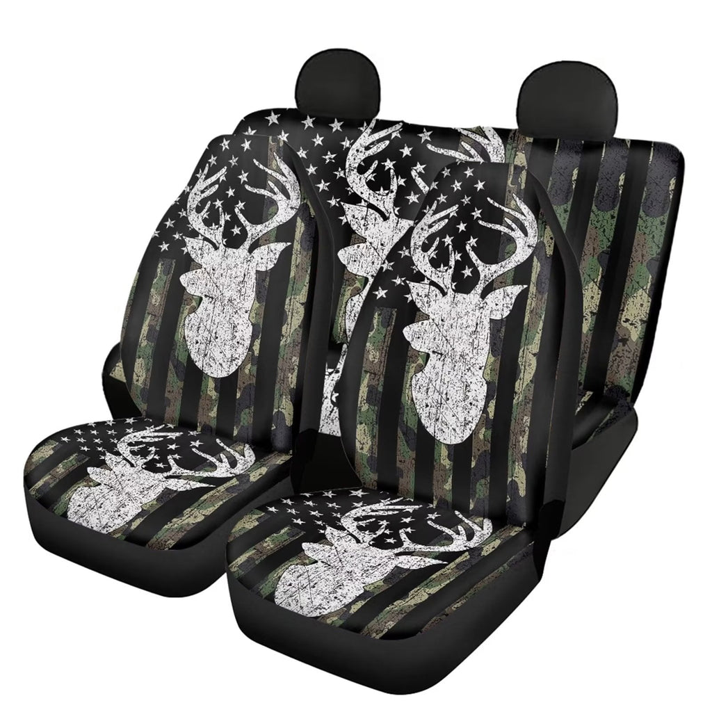 FKELYI Set of 5 American Flag Camo Deer Car Seat Cushion Covers for Women Men,Fit Almost Car Auto Sedan Truck SUV,Comforteable Fabric Split Bench Saddle Blanket Auto Interior Protectors