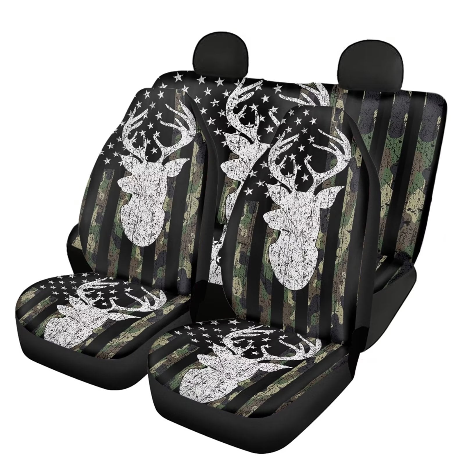 FKELYI Set of 5 American Flag Camo Deer Car Seat Cushion Covers for Women Men,Fit Almost Car Auto Sedan Truck SUV,Comforteable Fabric Split Bench Saddle Blanket Auto Interior Protectors