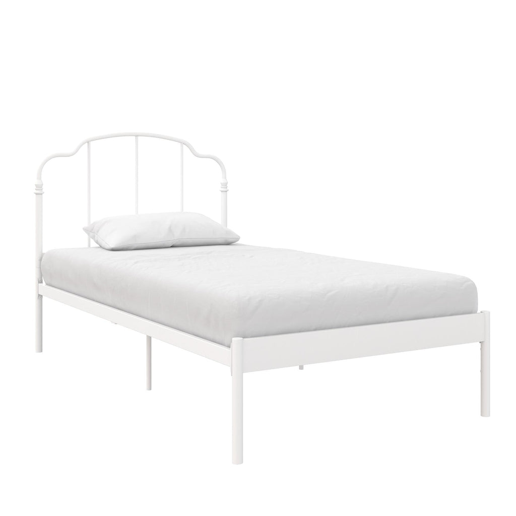 RealRooms Camie Metal Bed, Adjustable Base Height, Twin, White