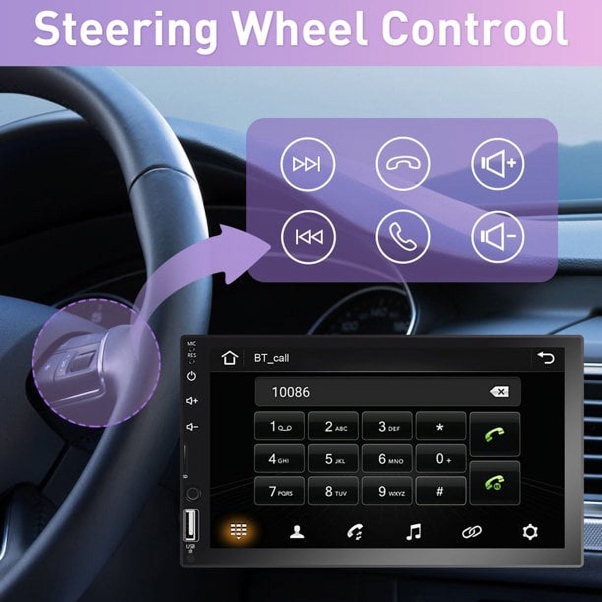 Podofo Double 2 Din 7'' Touch Screen Car Stereo Radio Carplay Android Auto Car Audio Car Multimedia MP5 Player Bluetooth Mirror Link FM USB Charging, with Backup Camera