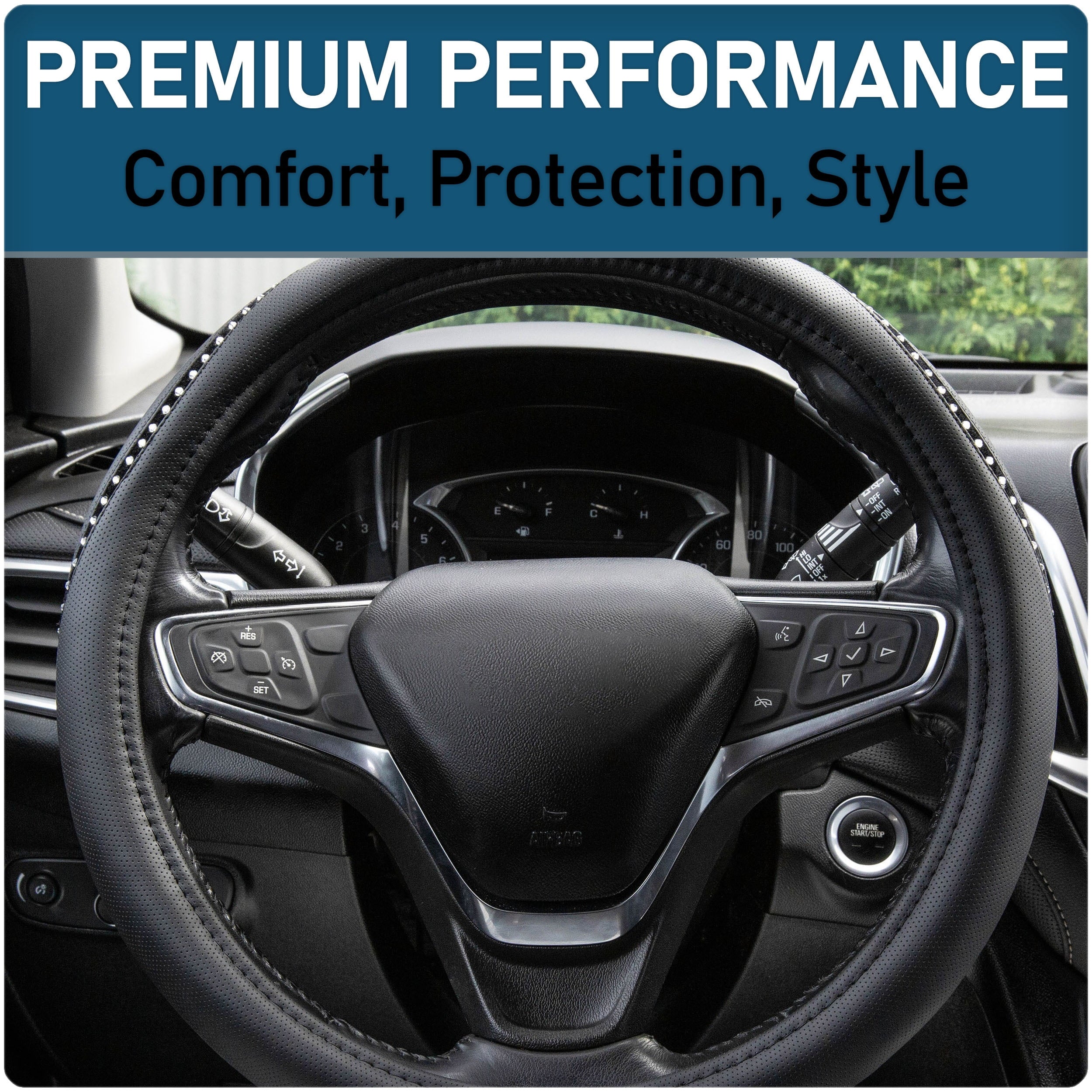 Custom Accessories Black Steering Wheel Cover with White Bling Accent