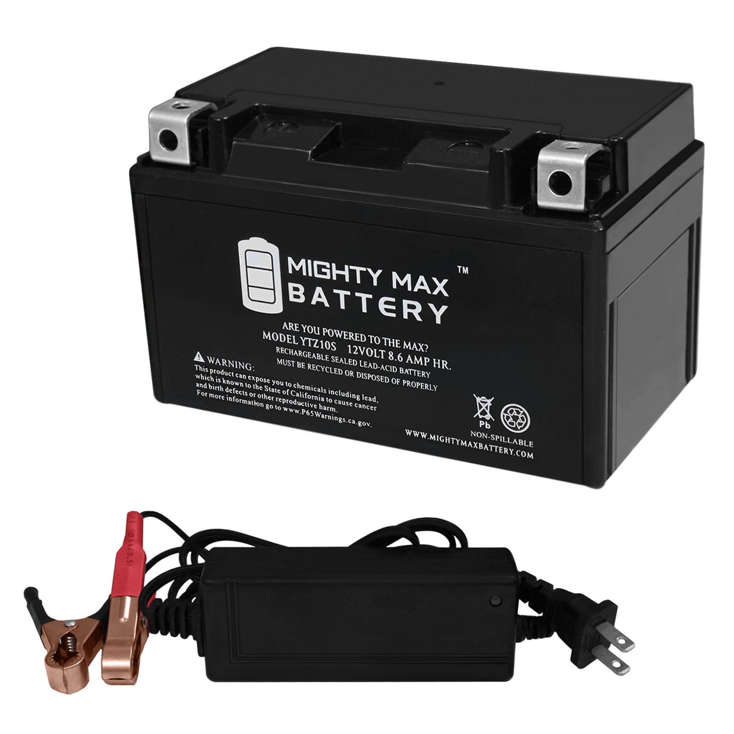 YTZ10S Replacement Battery for EverStart ES-TZ10S + 12V 2Amp Charger