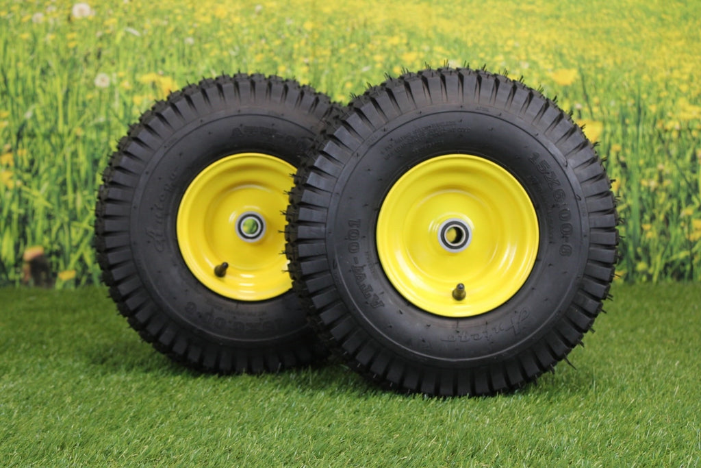 Antego Tire and Wheel 15x6.00-6 Tires & Wheels 4 Ply for Lawn & Garden Mower Turf Tires .75" Bearing (SET OF 2)