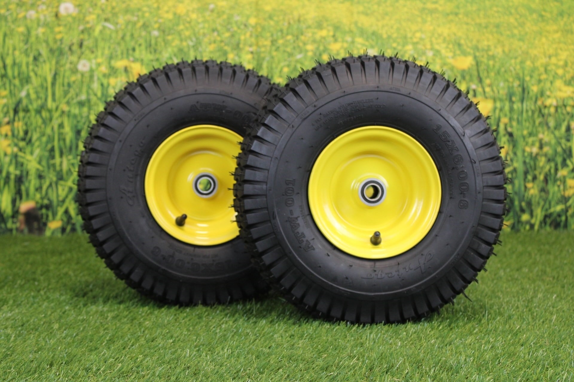 Antego Tire and Wheel 15x6.00-6 Tires & Wheels 4 Ply for Lawn & Garden Mower Turf Tires .75" Bearing (SET OF 2)