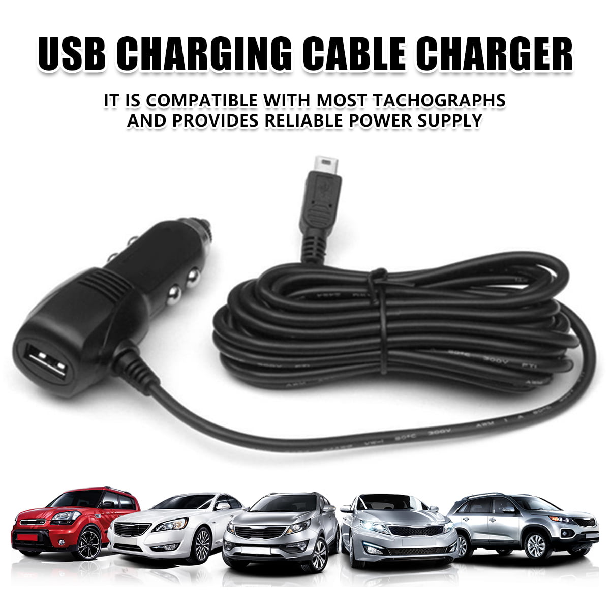 Universal Dash Cam Power Lead DC 5V Quick Charger Mini USB Charging Cable 3.5M/11.5FT Wire Long Power Supply Cable Cord for Mobile Phones MP3 MP5 Tablet Computers DVRs Recorders GPS