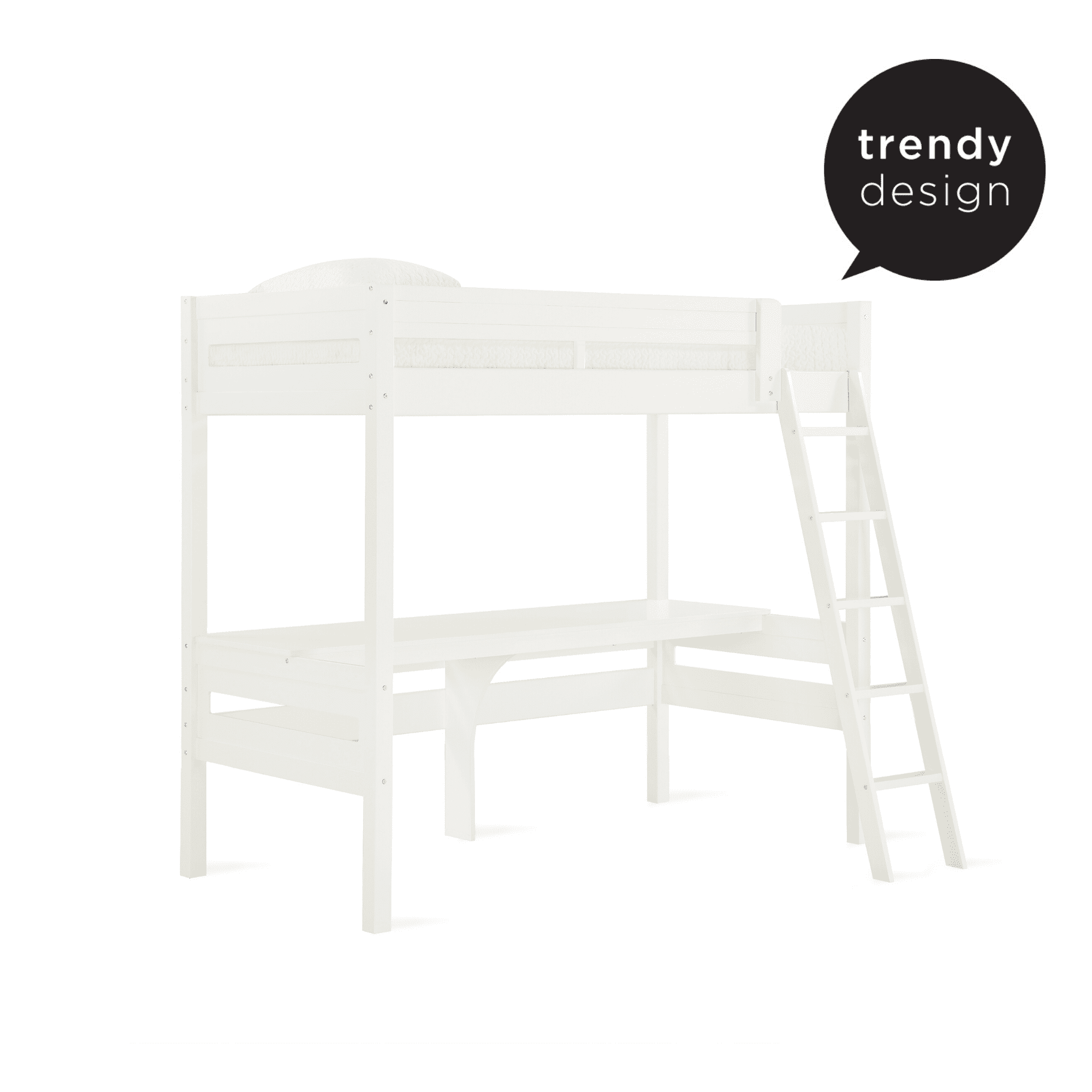 Teen Novogratz Lennon Twin Size Loft Bed with Desk, White