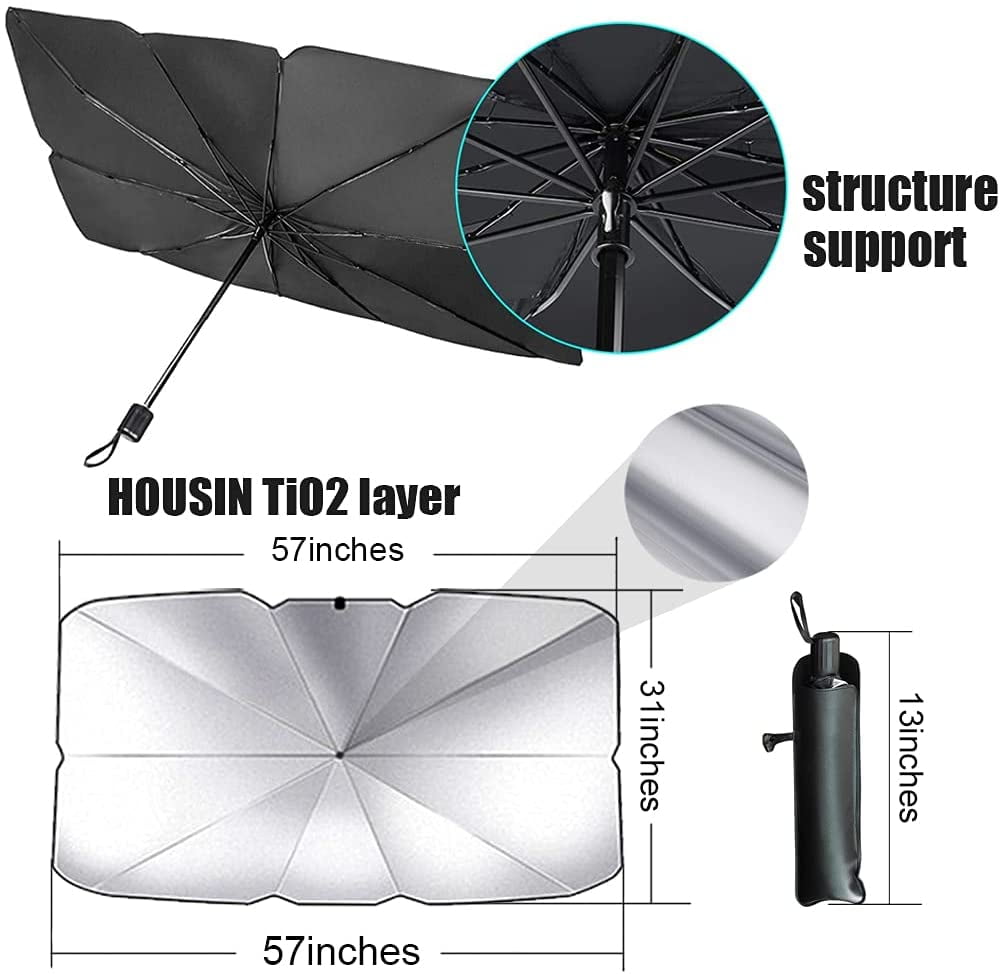 Home Times Windshield Sun Shade,Summer Foldable Umbrella Car Sun Shade Cover for Car Front Window (Heat Insulation Protection),Trucks/Cars/Auto Windshield Covers  (57*31'',Large,Silver)