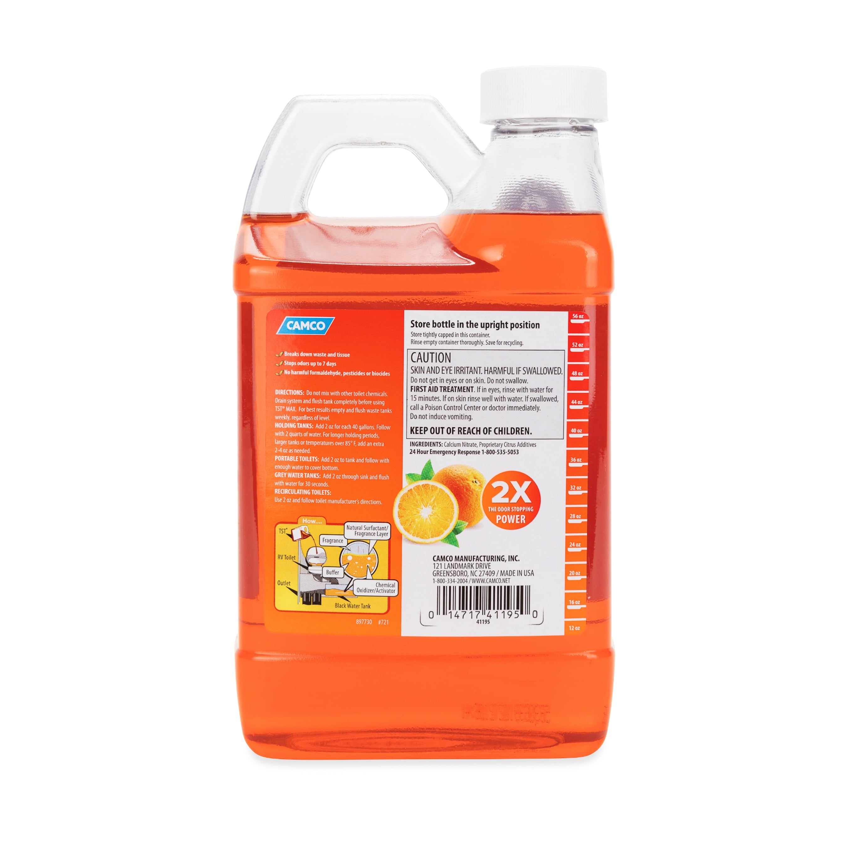 Camco TST MAX RV Toilet Treatment | Features a Biodegradable Septic Safe Formula and Orange Citrus Scent |  Ideal for Camping, Boating, and More | 64oz. (41195)