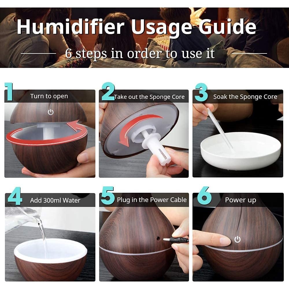 Wood Grain Vase Humidifier Creative Vase Wood Mini Mute Usb Air Humidifier Household Humidifier Bedroom For Home Office (Dark Wood Grain )