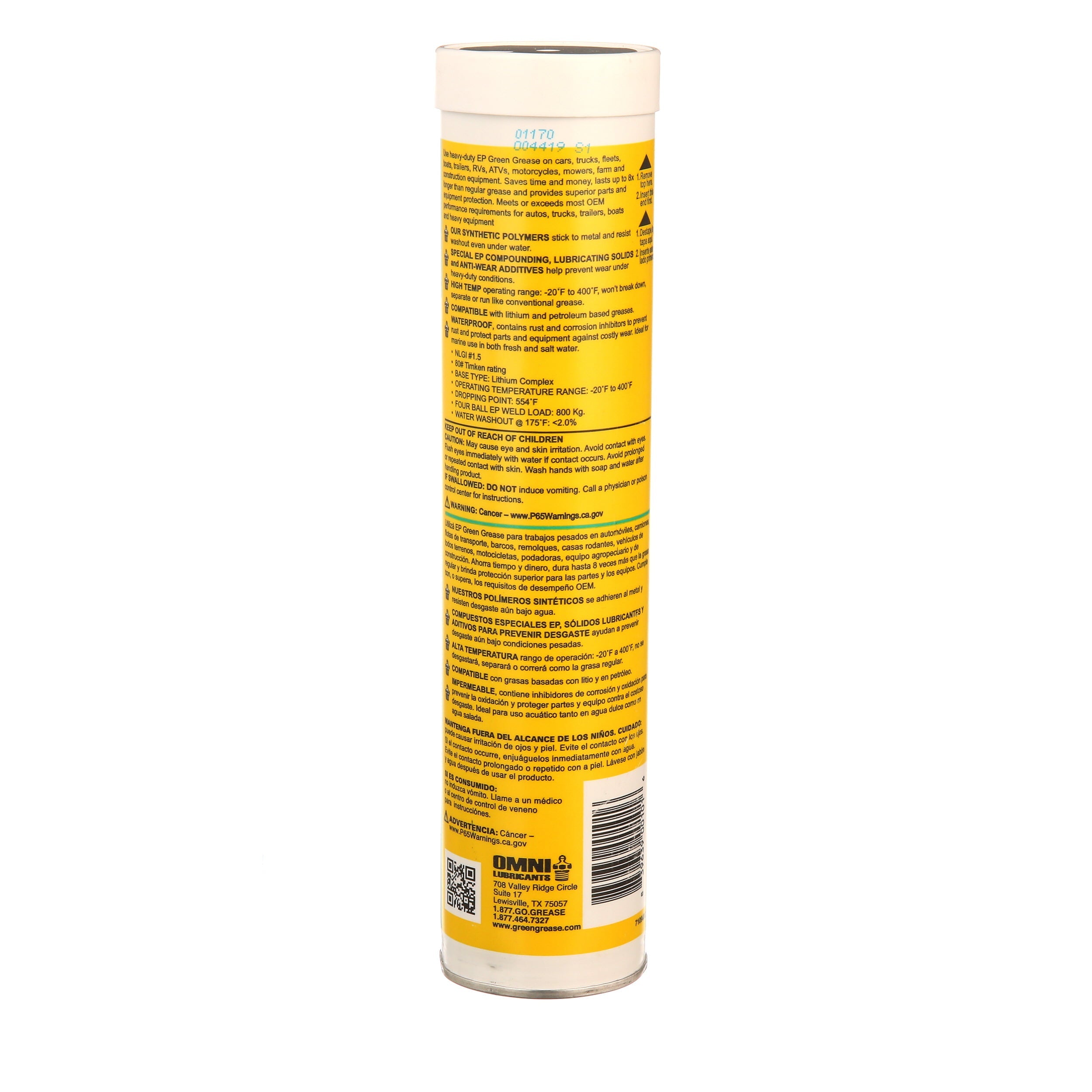 Green Grease Synthetic Waterproof High Temperature #2 Grease - A professional grade high performance synthetic polymer grease from Green Grease, 14 oz cartridge, sold by cartridge