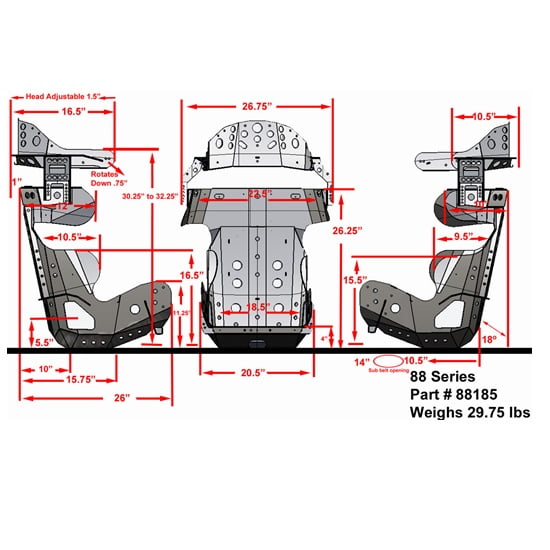 Kirkey 88 Series 18 Degree Racing Seat, 18.5 Inch