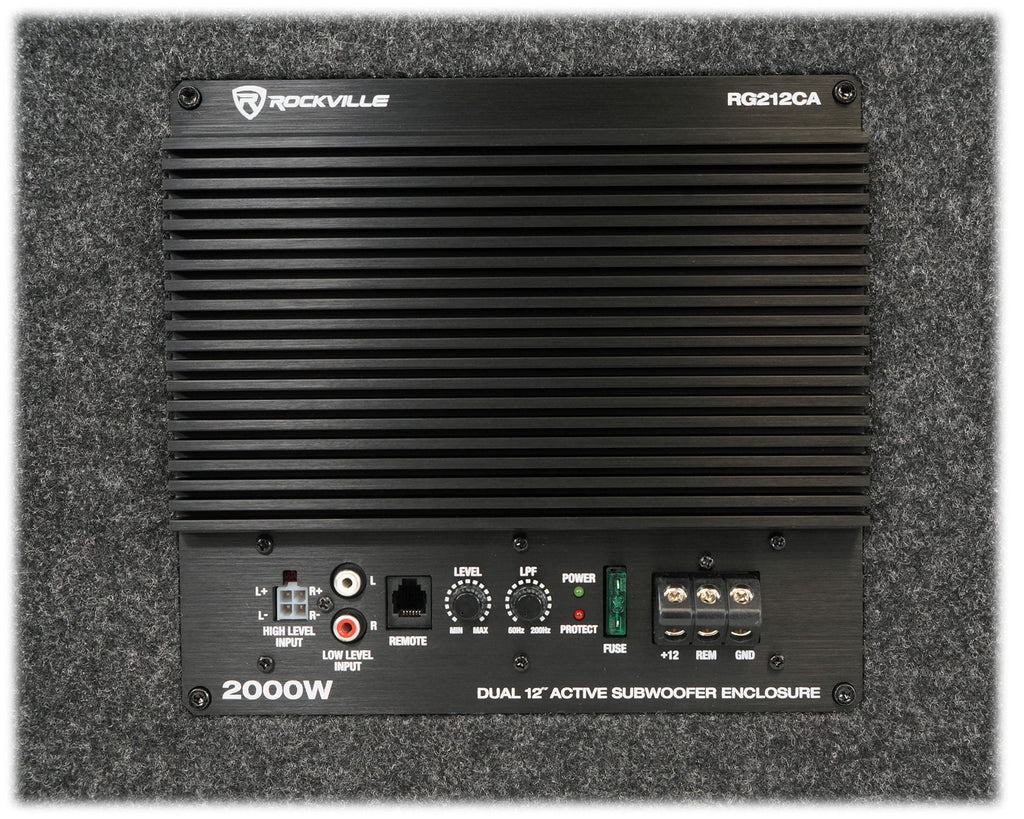 Rockville RG212CA 2000w Dual 12 inches Vented Powered Car Subwoofer Enclosure+Amp Kit