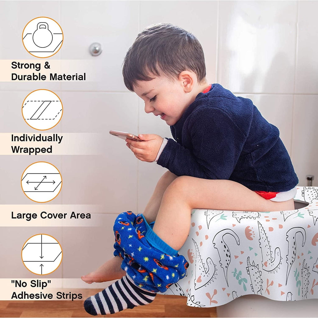Disposable Toilet Seat Covers for Toddlers and Adults,Scheam 20 Pcs Extra Large Individually Wrapped Dinosaur Paper Potty Training Liners for Kids, Portablewith Non-Slip Adhesives, Potty Shield,Unisex