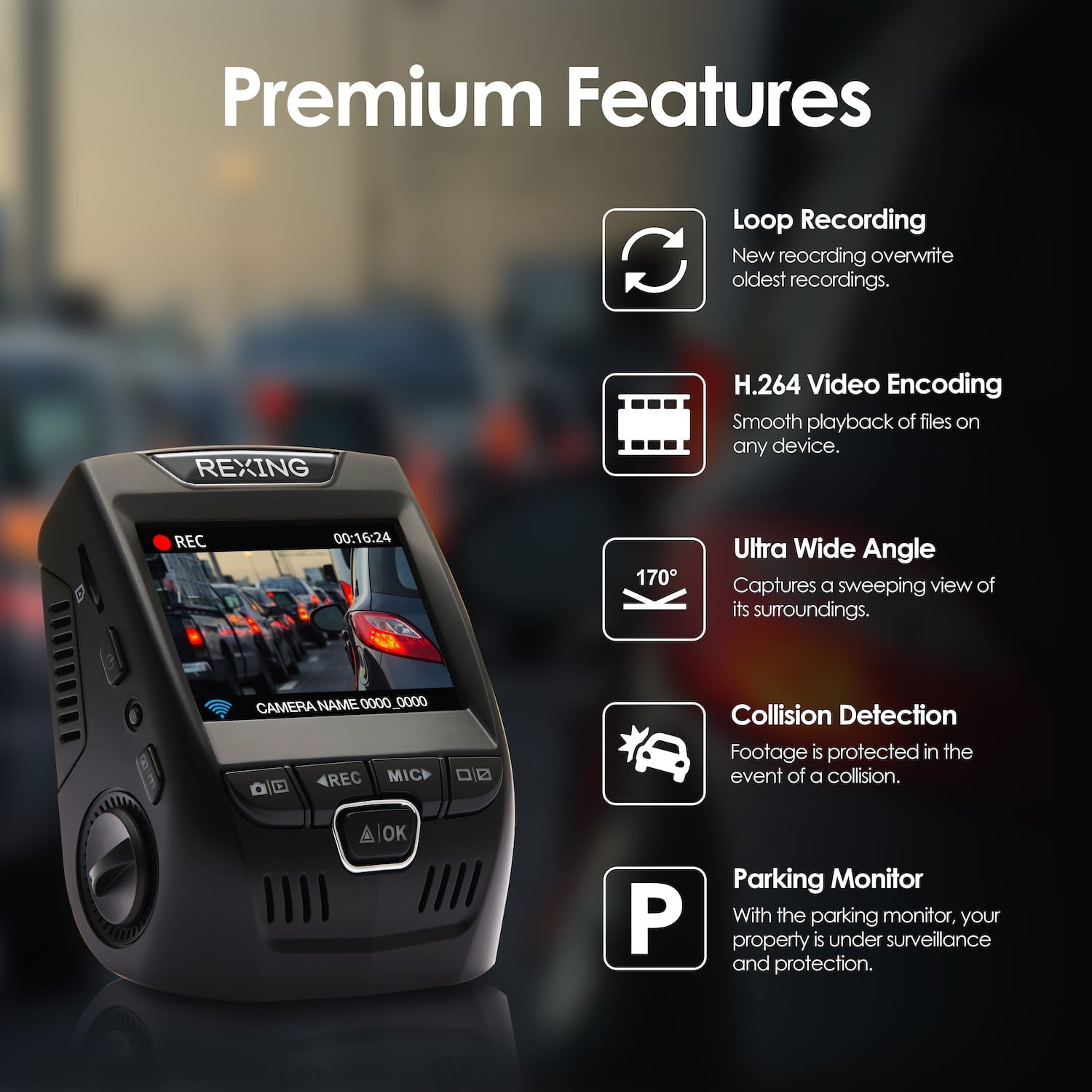 Rexing V1 Basic 1080p Single Channel Dash Cam