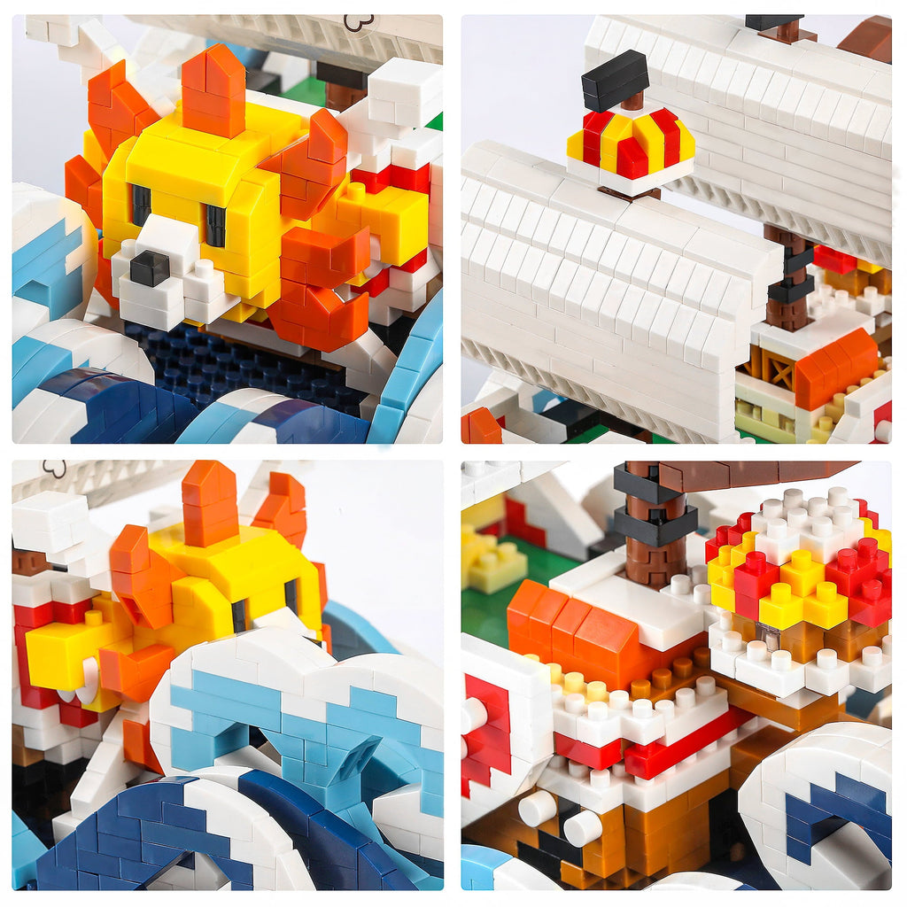 HI-Reeke Building Block Set One Piece Anime Ship in a Bottle Micro Brick Kit Thousand Sunny Toy