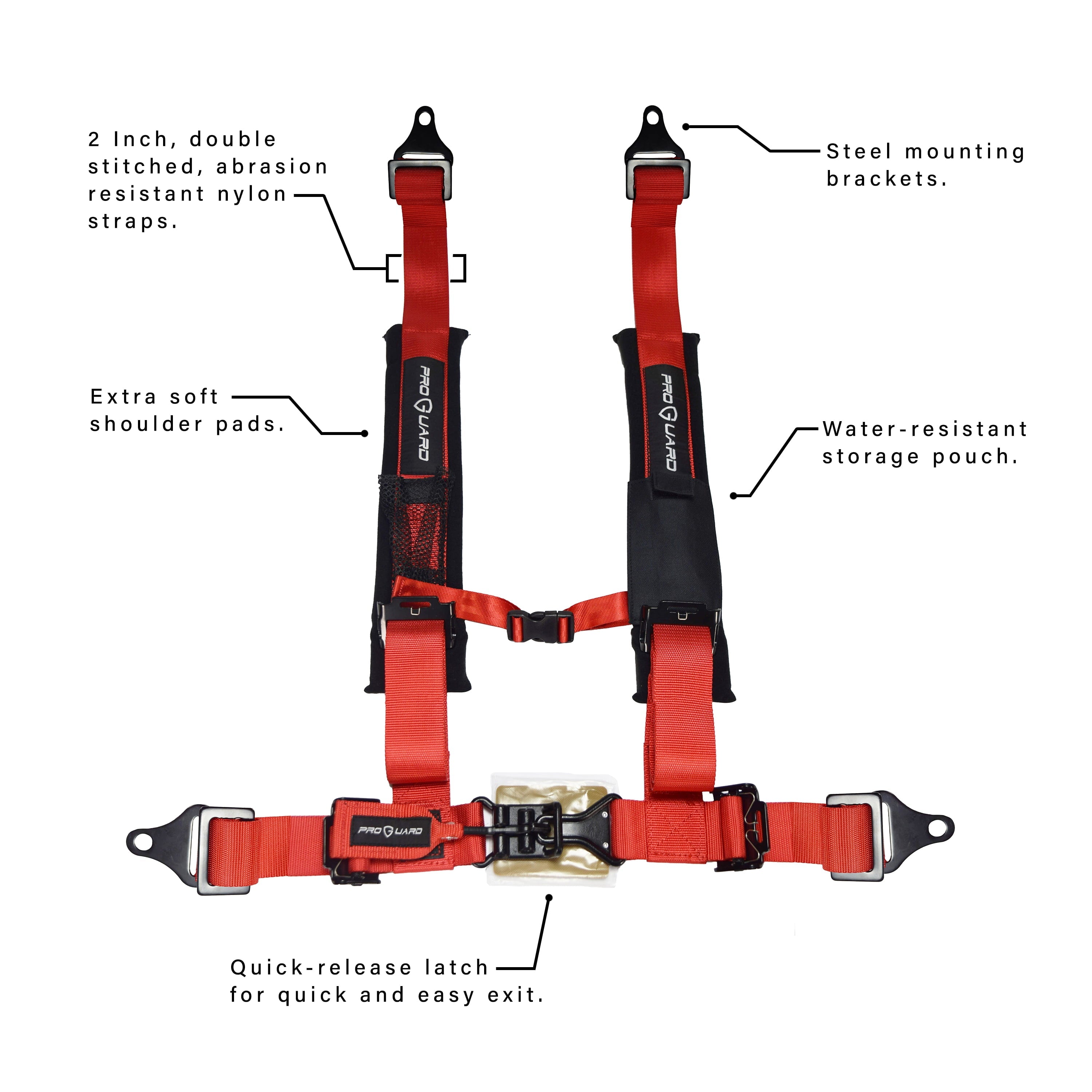 ProGuard Red 4 Point Harness 2" Straps for Off Road Vehicle, ATV, UTV, Go Kart, Buggy, Side by Side, & Rock Bouncer