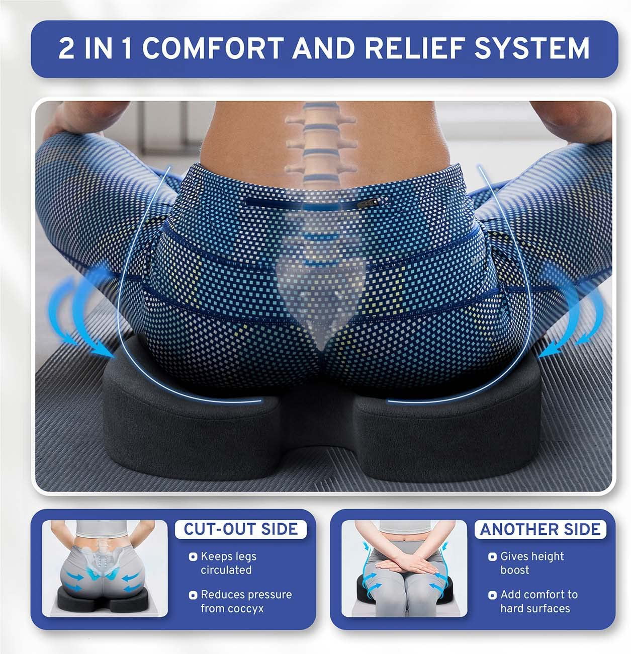 Memory Foam Seat Cushion with Removable Microfiber Cover - Coccyx, Tailbone, Sciatica, Lower Back Support and Pain Relief - Fits Most Office, Desk, Computer Chairs and Car Seats – by ComfySure