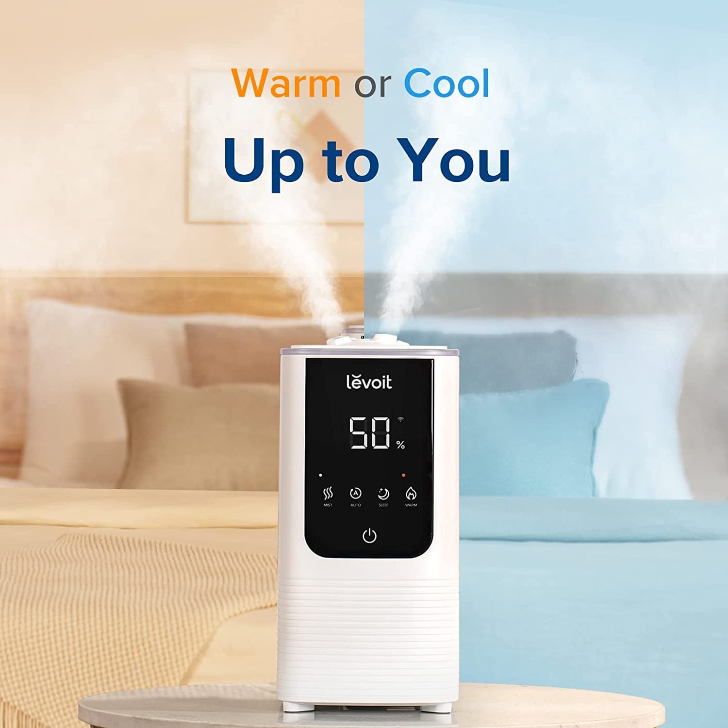 LEVOIT Smart Cool and Warm Mist Humidifiers for Room, Top Fill Vaporizers for Largeroom with Aromatherapy,4.5L,LV450S,White