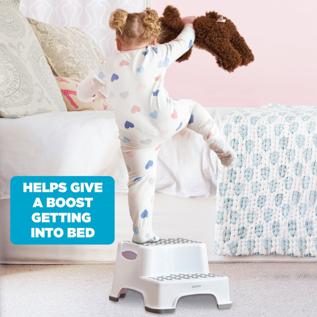 Playtex White 2-Tier Step Stool, Kids Bathroom and Bedroom Plastic Step Stool