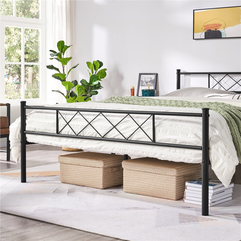 Yaheetech Metal Platform Bed Frame with Headboard and Footboard, Queen Size, Black