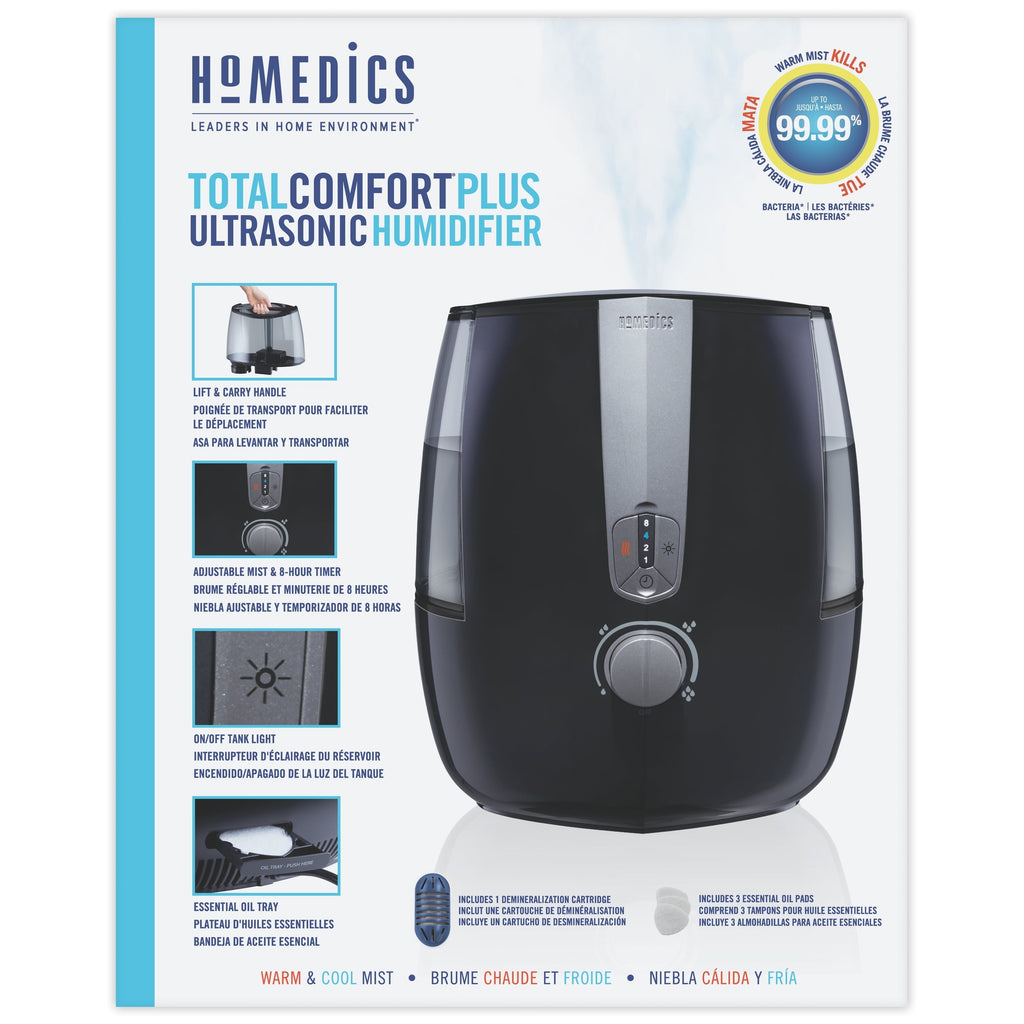 Homedics Total Comfort Plus Ultrasonic Humidifier, 5.3L Water Tank with Warm and Cool Mist with Auto Shutoff, 547 sq./ ft. Coverage Area
