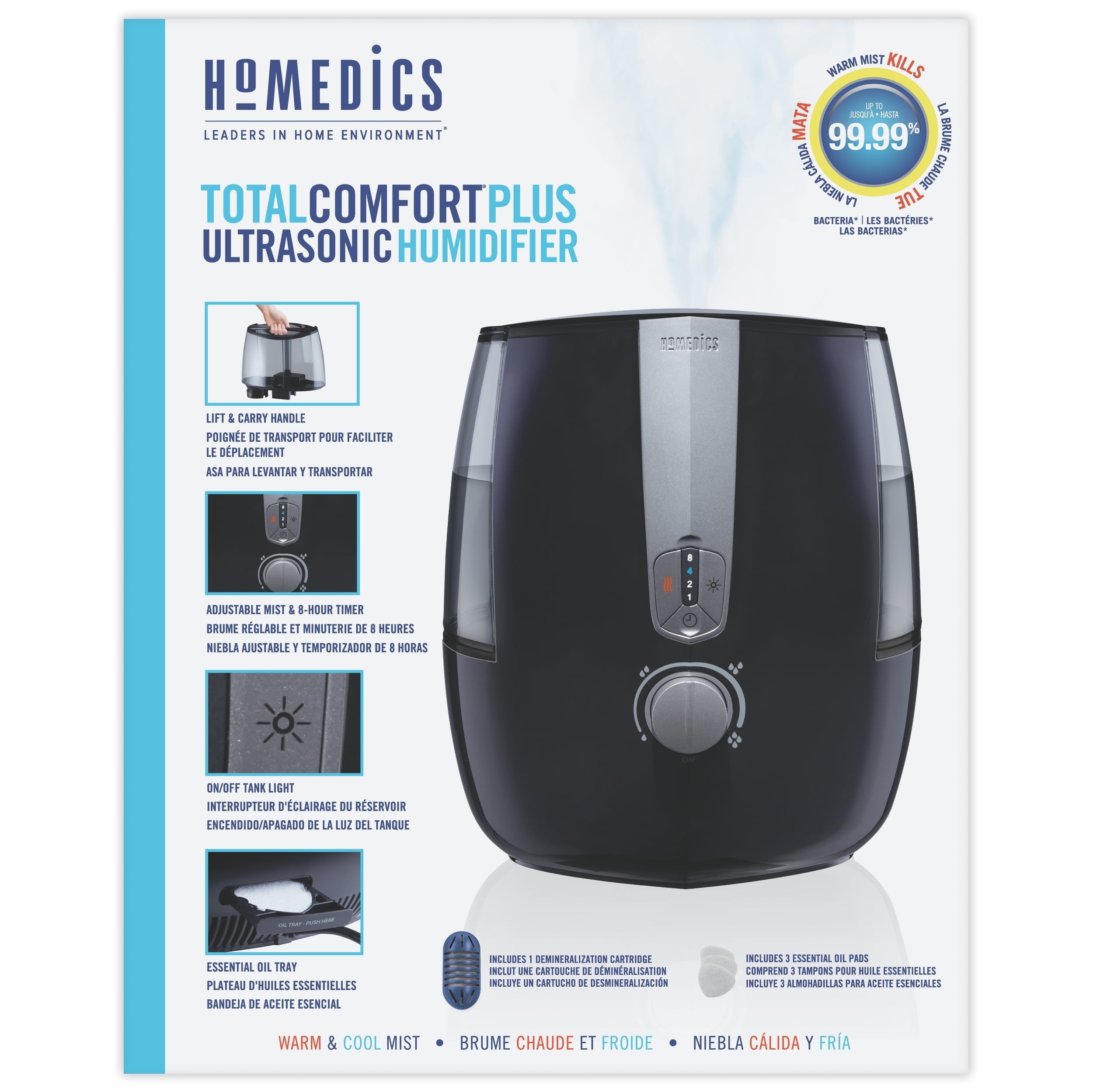 Homedics Total Comfort Plus Ultrasonic Humidifier, 5.3L Water Tank with Warm and Cool Mist with Auto Shutoff, 547 sq./ ft. Coverage Area