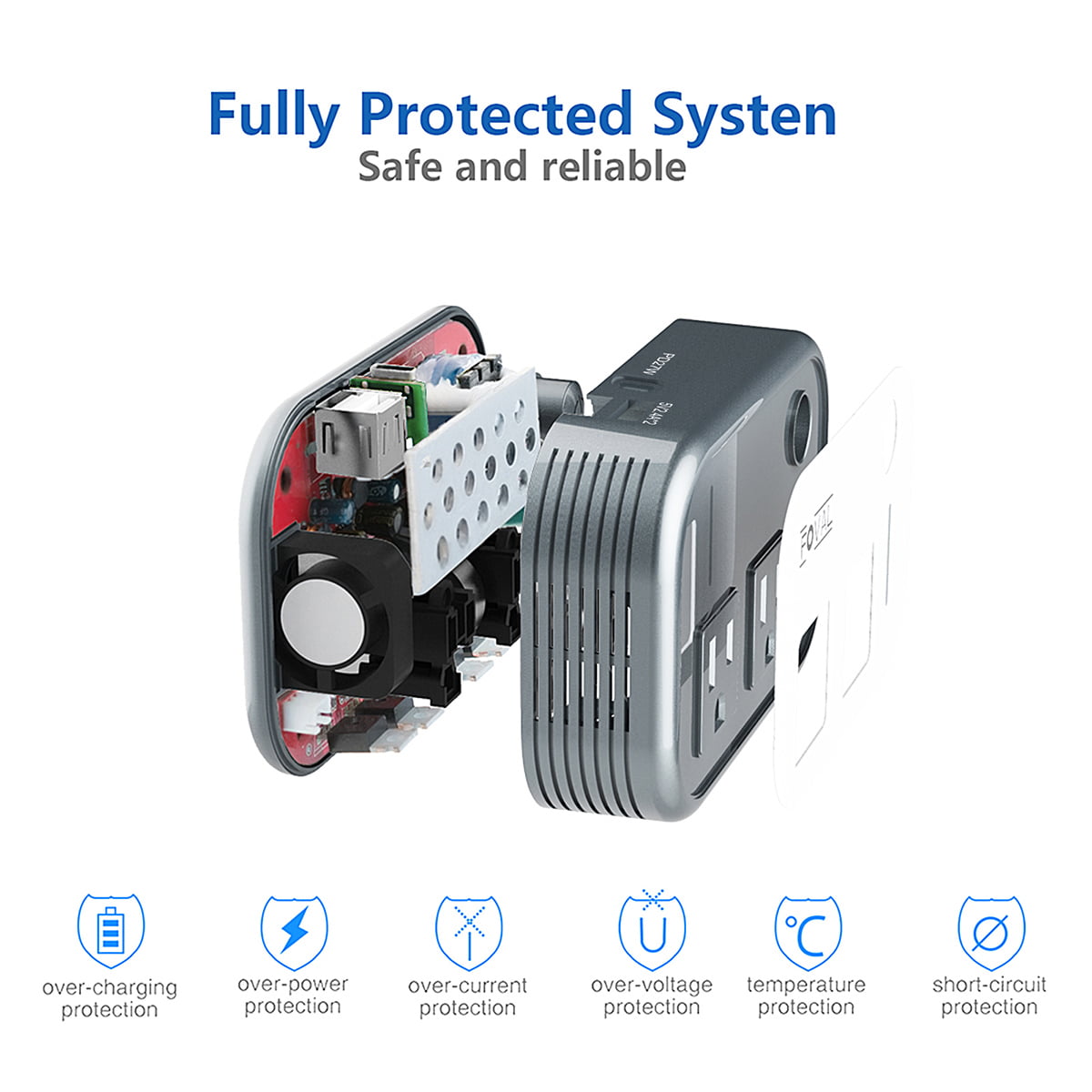 FOVAL 200W Car Power Inverter, DC 12V to AC 110V Car Inverter with [27W PD USB-C] & Dual USB Ports Multi-Protection Car Charger Power Inverter for Vehicles (Gray)