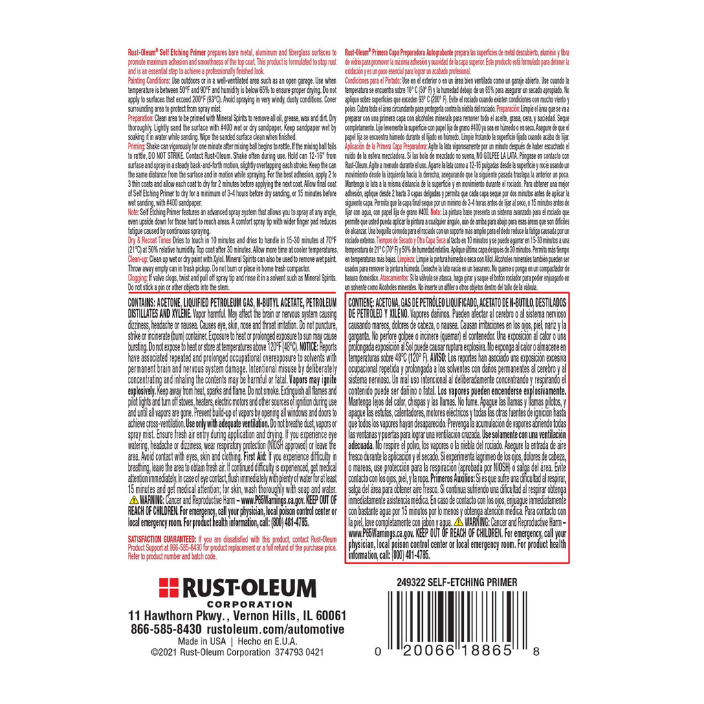 Dark Green, Rust-Oleum Automotive Self Etching Primer Spray-249322, 12 oz