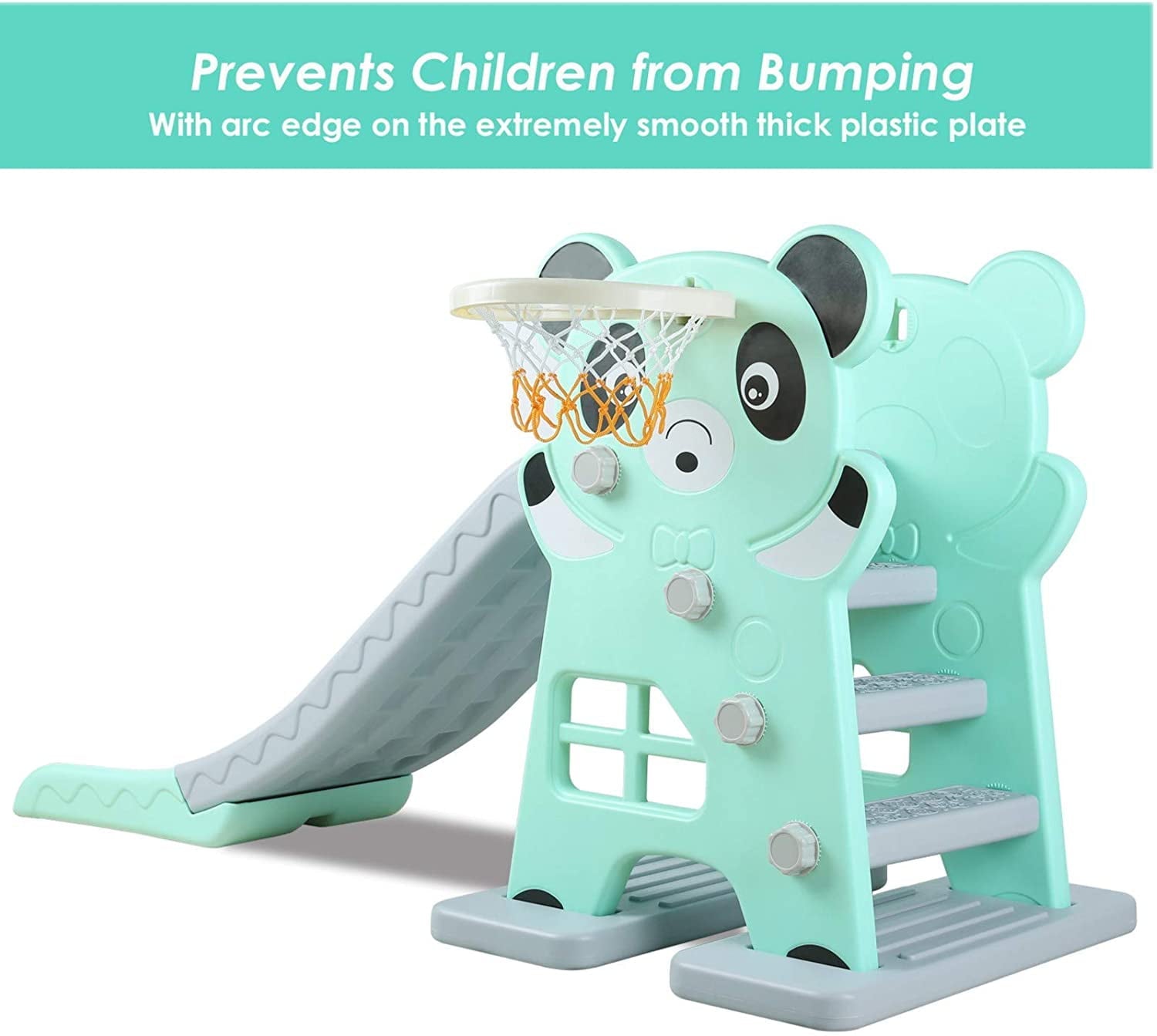 LAZY BUDDY Sturdy Kids Slide with Basketball Hoop & Ball, Toddler Slide Play Climber Outdoor Indoor Playground