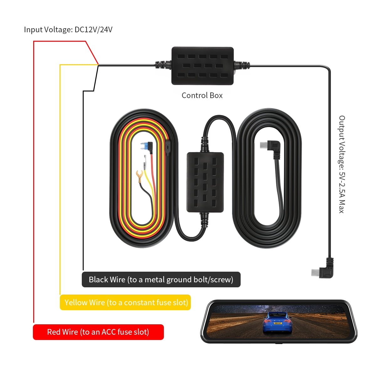 VanTop V9H Dash Cam Hardwire Kit, 11.5ft Mini USB Hard Wire Kit for Dashcam Converts 12V-24V to 5V/2.5A w/Fuse Kit with Tool