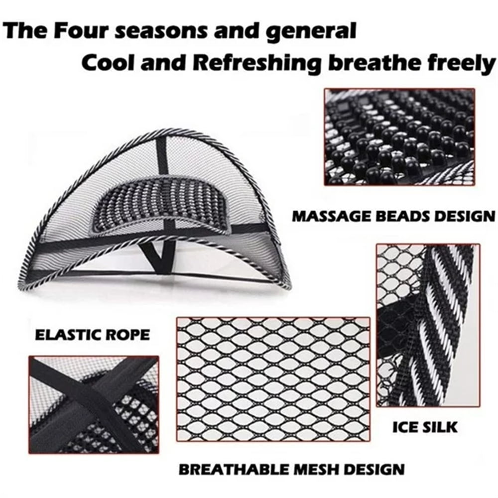 NOGIS Lumbar Support, Car Mesh Back Support with Massage Beads Ergonomic Designed for Comfort and Lower Back Pain Relief - Lumbar Back Support Cushion for Car Seat, Office Chair,Wheelchair