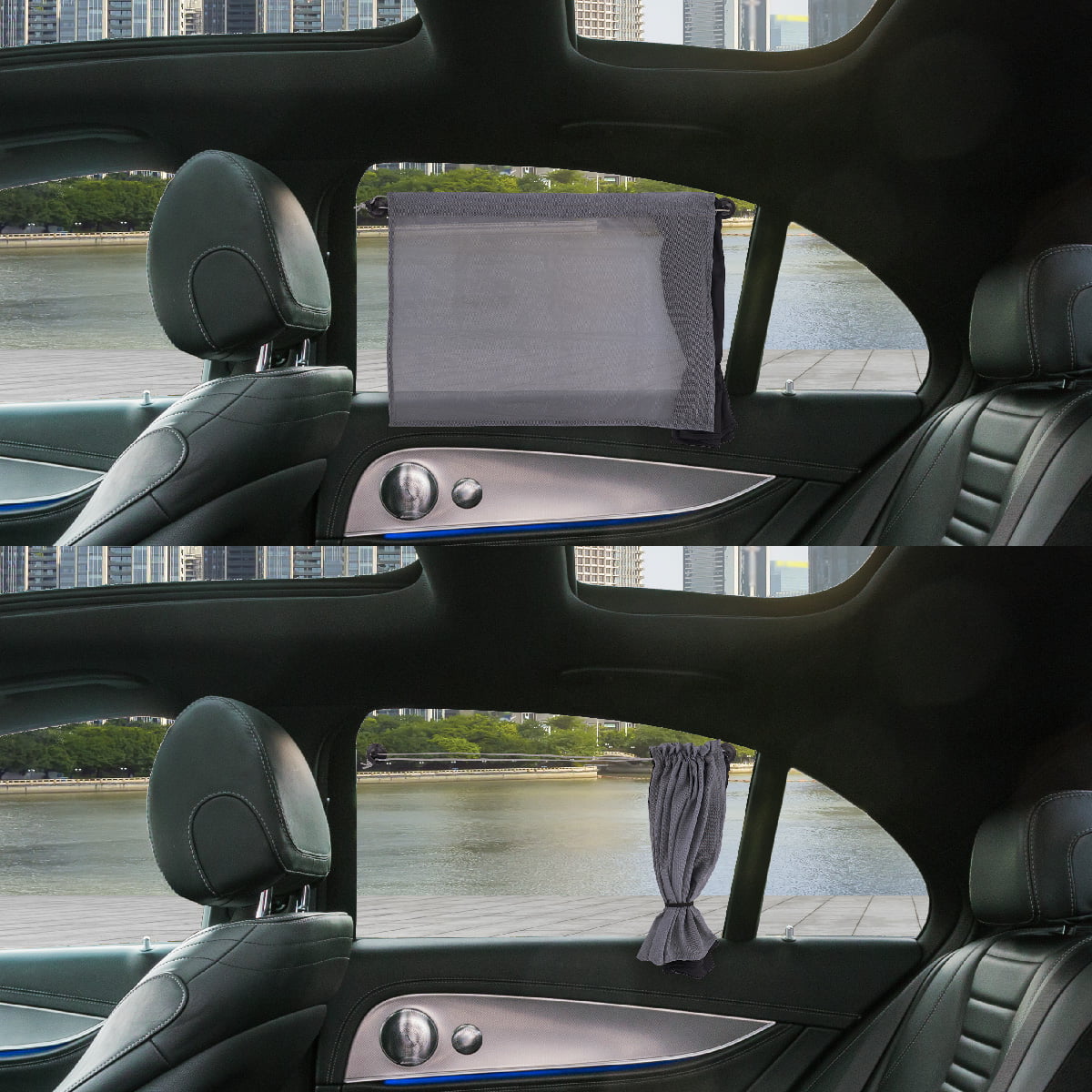 Auto Drive 2PK Grey Color Double Layer Curtain Sun Shade of Product Size 26" x 19.68"