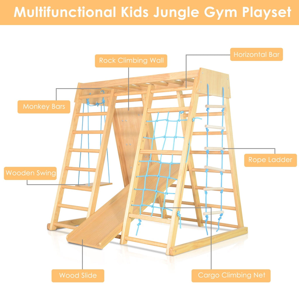 JOYMOR Indoor 7-in-1 Kids Climb Playset, Toddler Wooden Climber Gym Playground