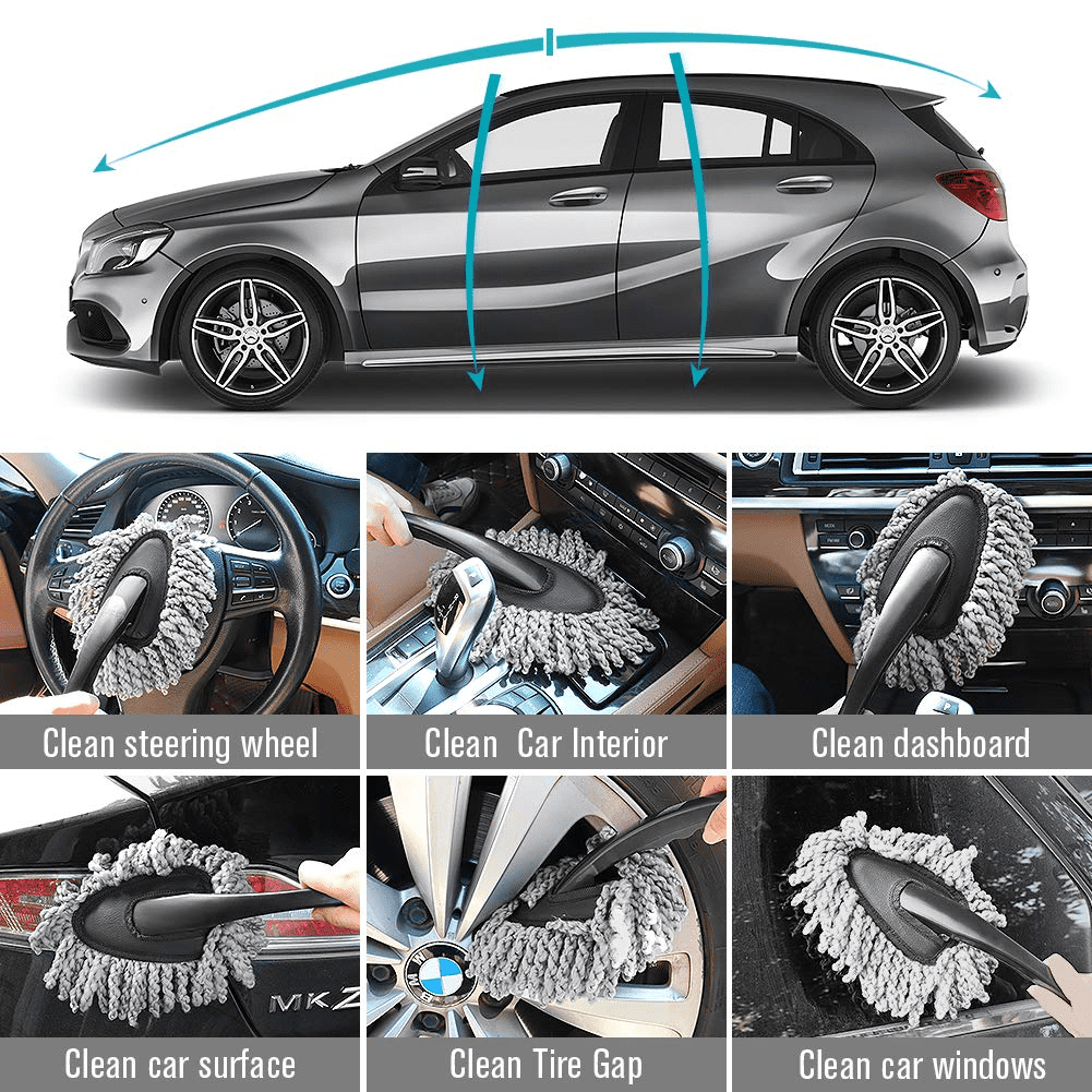 Multi-Functional Microfiber Car Duster Interior & Exterior Dash Dust Cleaner, Cleaning Detail Brush Dusting Washing Tool Kit for Car Home Kitchen Computer California Cleaning Products