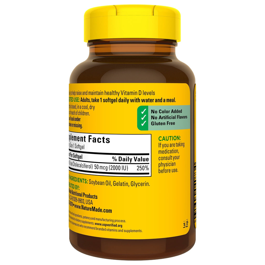 Nature Made Vitamin D3 2000 IU (50 mcg) Softgels, Dietary Supplement for Bone and Immune Health Support, 260 Count