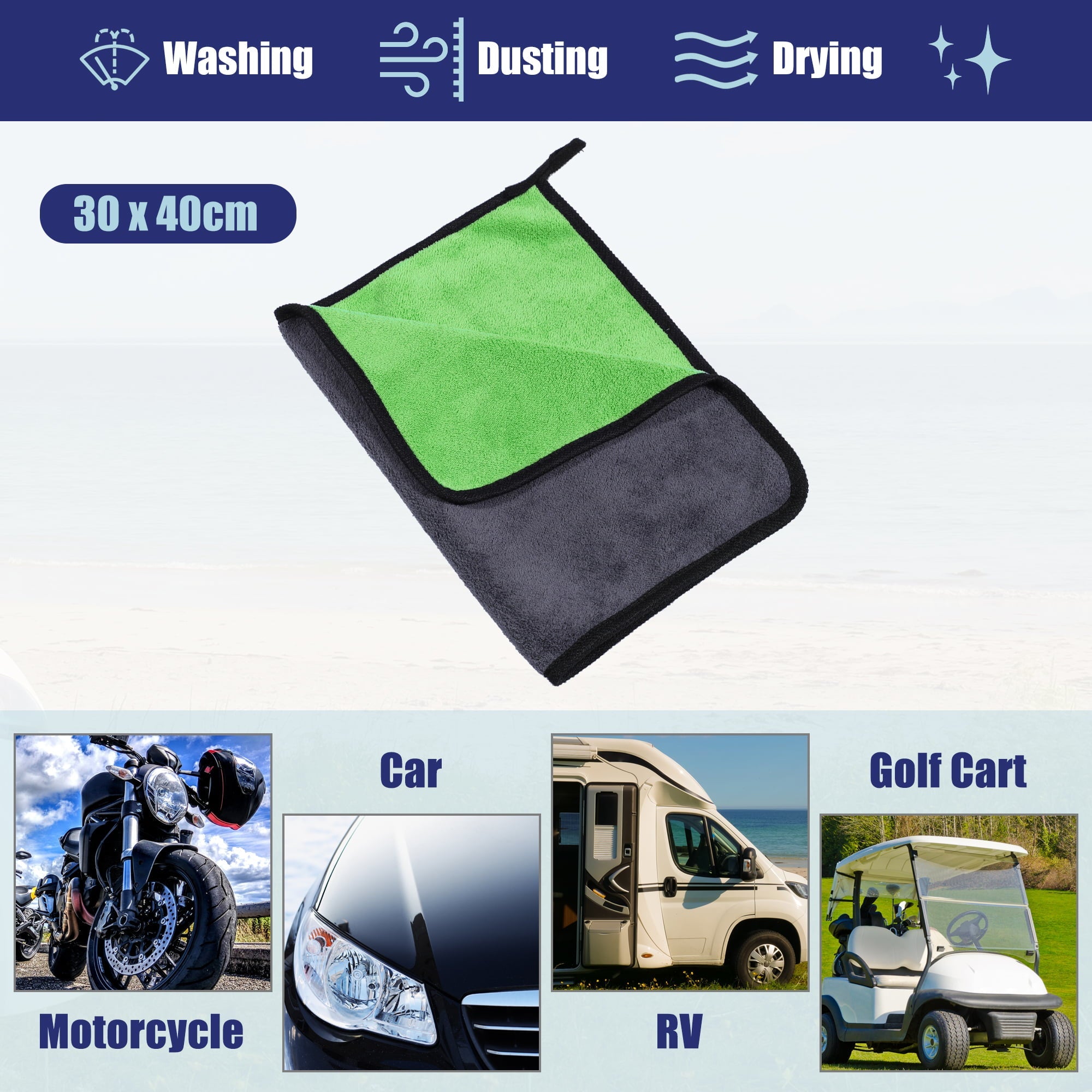 Unique Bargains 4pcs Microfibre Car Drying Towel 30 x 40cm 600GSM Car Drying Cloth Window Cleaner Gray Green