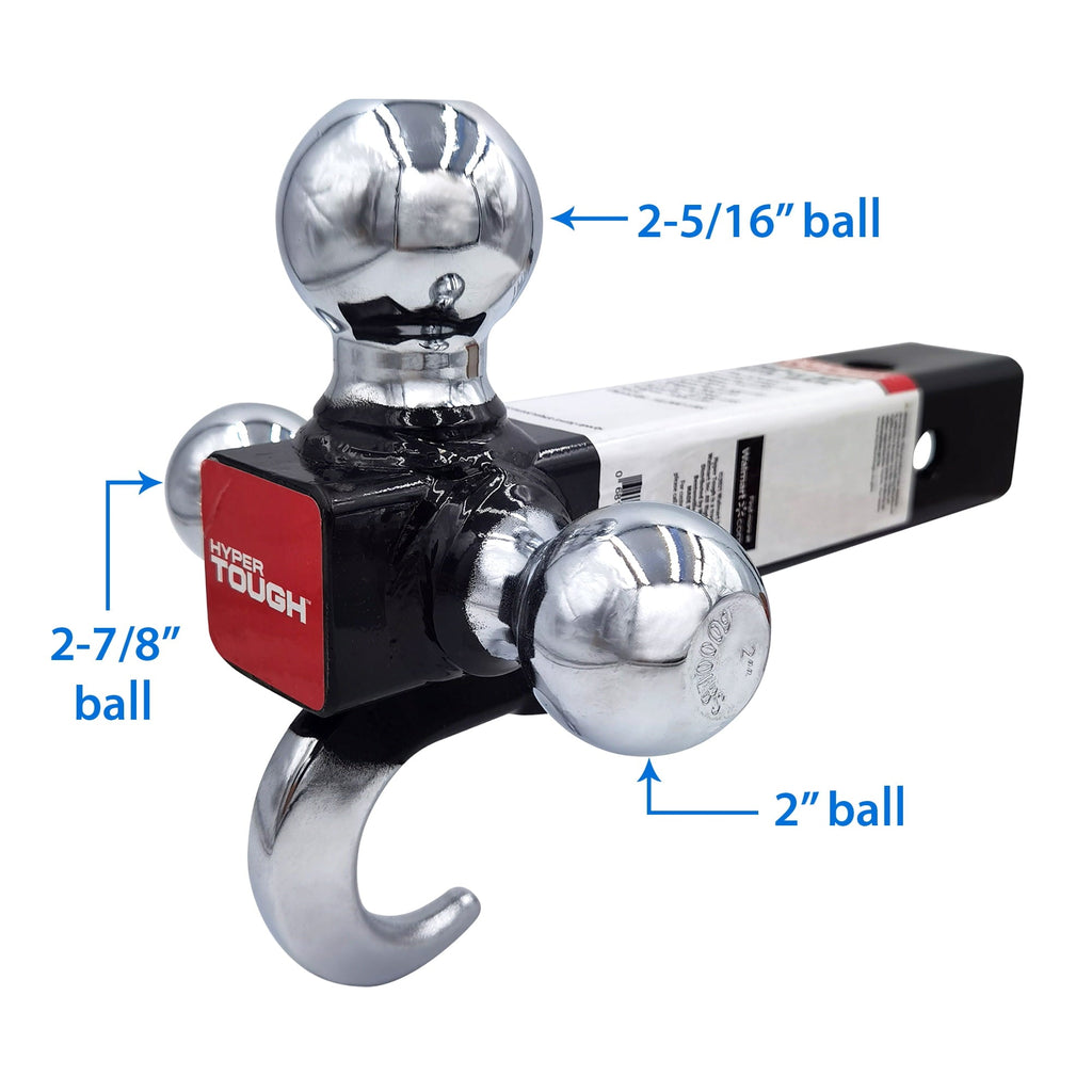 Hyper Tough Automotive Tri-Ball Mount with Hook, for Class V, 1-7/8", 2" & 2-5/16" Hitch Ball, Black