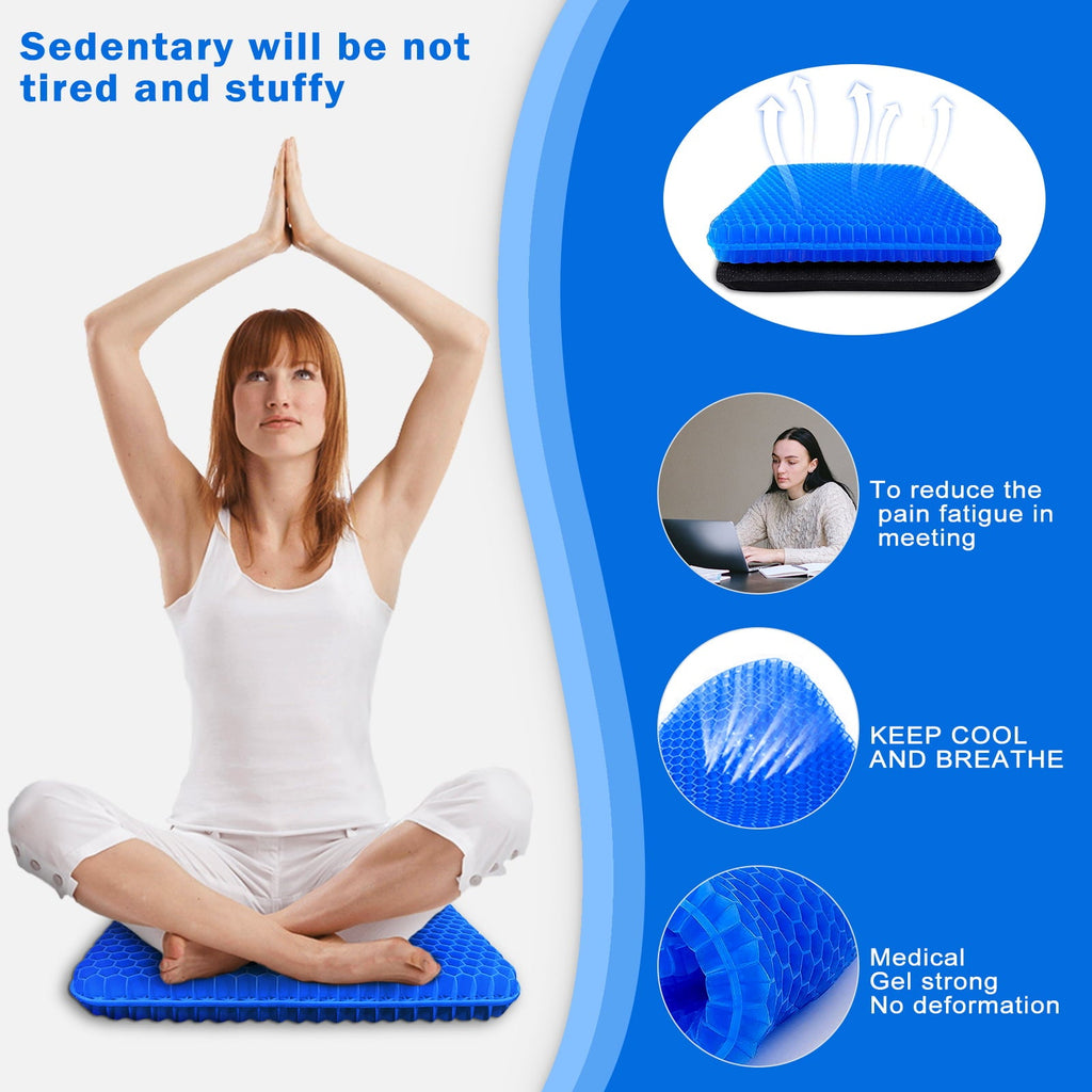 Bicmte Honeycomb Gel Support Seat Cushion with Non-Slip Breathable Cover - 16.5"x14.6" Ergonomic & Orthopedic Gel Seat Cushion Blue Chair Pad