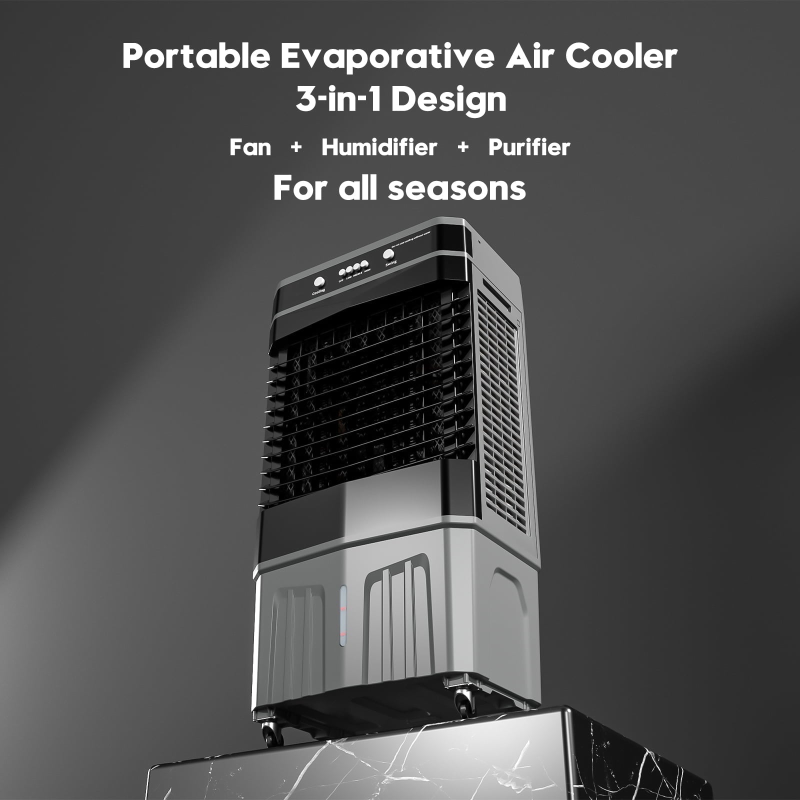 Auertech Portable Evaporative Air Cooler, 3 in 1 Swamp Cooler  with 6 Ice Boxes, Auto-Oscillation, 8.3Gal Water Tank
